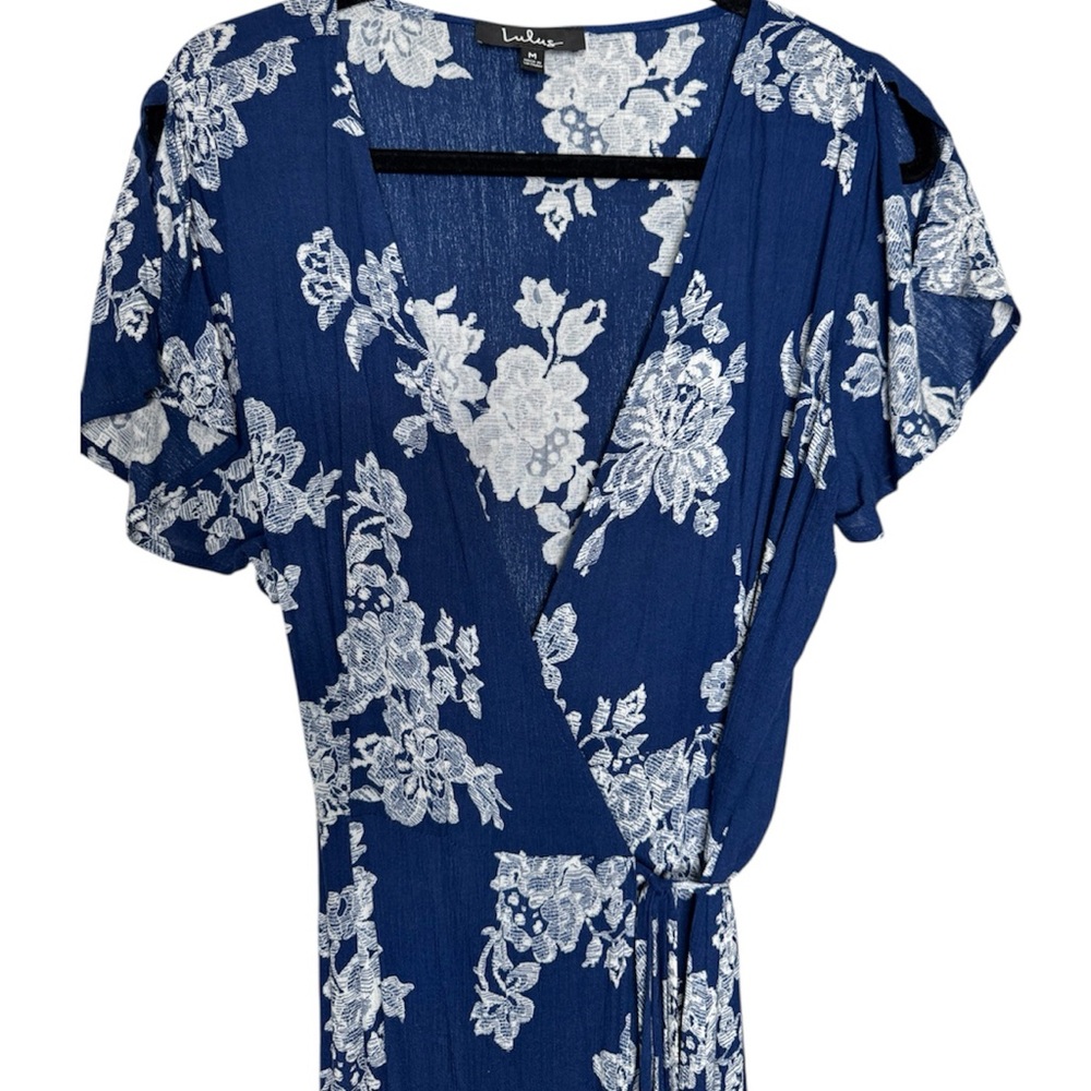 Lulus Heart of Marigold Navy Blue floral print wrap maxi dress women's M boho - Picture 5 of 10